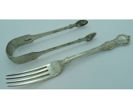 PR SILVER SUGAR TONGS & FORK 