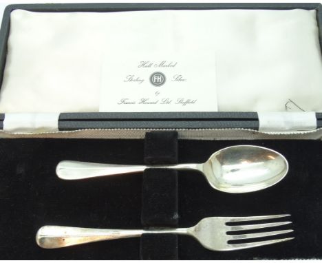 CASED SILVER CHRISTENING FORK & SPOON 