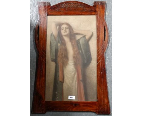 ARTS-CRAFTS MAHOG FRAMED PRINT OF PRERAPHAELITE MAIDEN 