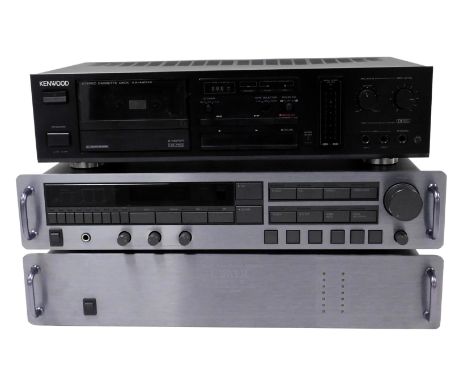 A Carver model CT-seven tuner amplifier, a model M-1.0t magnetic field power amplifier, and a Kenwood stereo cassette deck KX