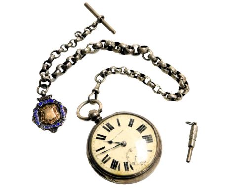 A Victorian gentleman's silver cased pocket watch, open face, key wind, circular enamel dial bearing Roman numerals, subsidia
