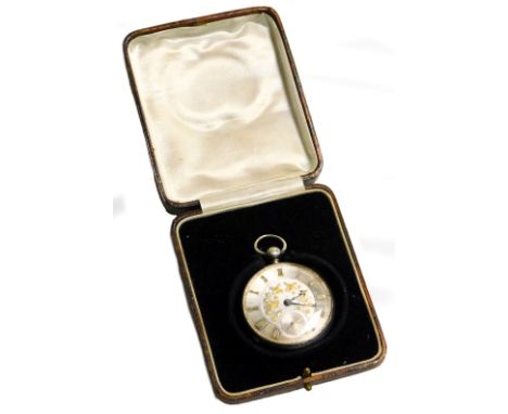 A Victorian gentleman's silver cased pocket watch, open face, key wind, circular silver and gilt dial, with chapter ring bear