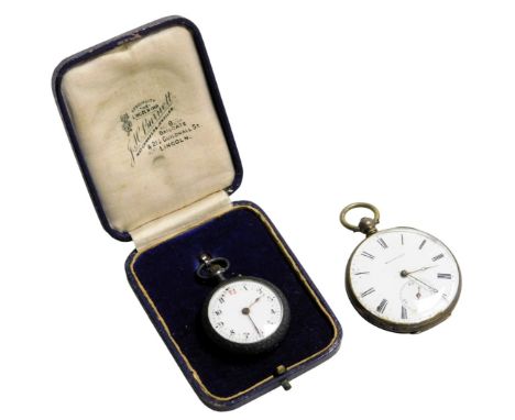 An early 20thC lady's silver cased pocket watch, open faced, keyless wind, circular enamel dial bearing Arabic numerals, the 