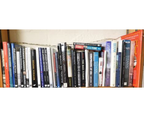 Books. Relating to the Titanic, Lucitania, Britannic, Aquatania and other cruise liners. (1 shelf) 