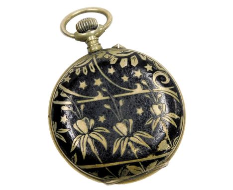 A late 19thC Remontour niello cased full hunter pocket watch, keyless wind, circular enamel dial bearing Roman numerals, subs