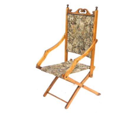 A Victorian beech folding chair, with tapestry back and seat, 51cm wide.