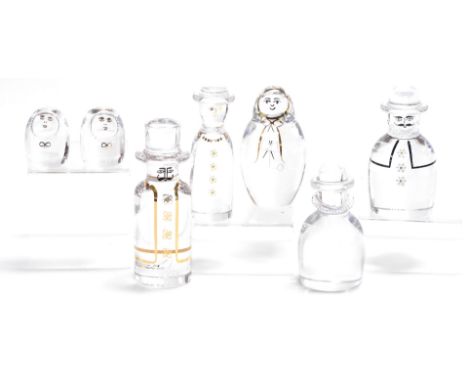 Six Kosta Boda glass family figures, designed by Ann and Goran Warff, dated for 1971, 1972 x 2, 1974-75, 1979, together with 