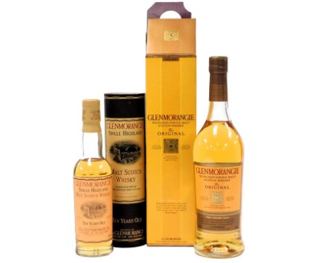 A bottle of Glen Morangie Highland single malt Scotch whisky, the original, 10 years old, 70cl, boxed, together with single H