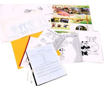 A group of Gil Potter original drawings for Bamboo Bears, together with storyboard pages, a script, and other material, toget