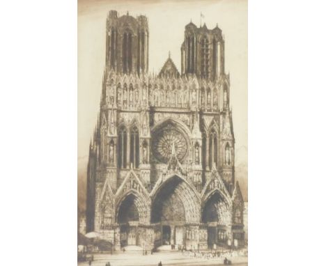 Edward Sharland (1884-1967). Cathedral of Notre-Dame de Reims, etching, 59cm x 38cm. 