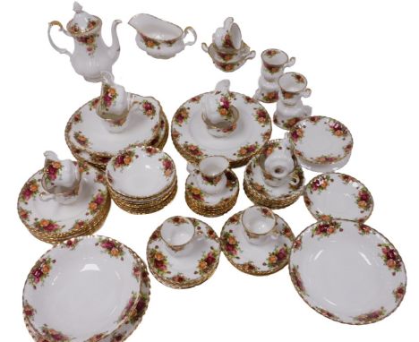 A Royal Albert porcelain Old Country Roses dinner, tea and coffee service, comprising two circular serving bowls, gravy boat,