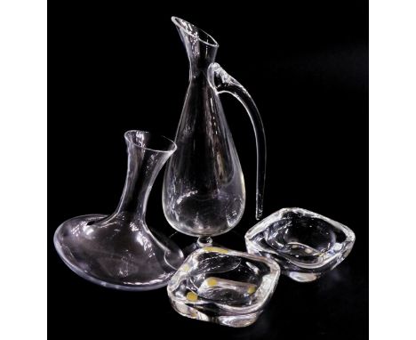 A pair of Norwegian Hadeland glass bowls, together with a Riedel cut glass flagon, and a Da Vinci crystal carafe. (4) (AF)