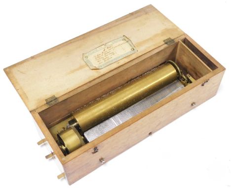A late 19thC mahogany cased Swiss music box, playing five airs, the case of plain form, 36.5cm wide.  On initial inspection t