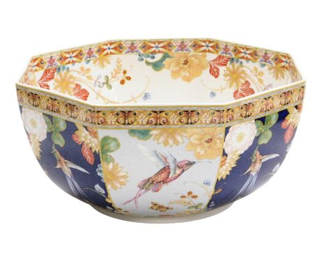 A Spode pottery Java pattern fruit bowl, of octagonal form, number 73/A4, printed marks, 25.5cm wide. 