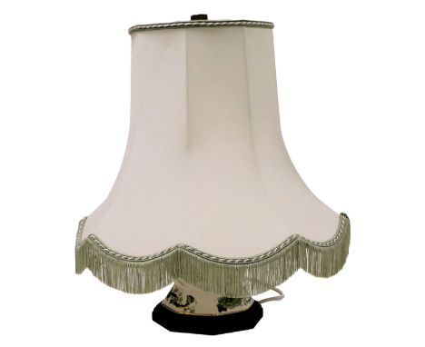 A Masons ironstone Chartreuse pattern table lamp, of octagonal vase and cover form, raised on a wooden base, with shade, 43cm