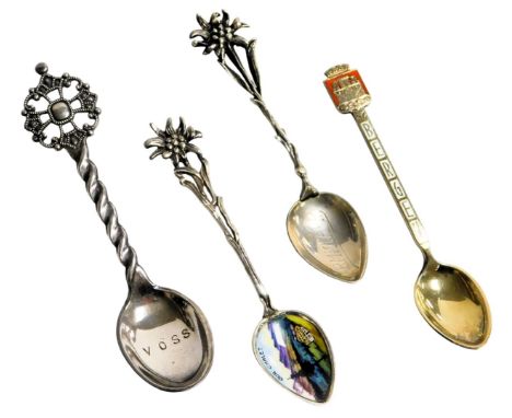 A Norwegian silver and enamel Bergen commemorative coffee spoon, by Magnus Ase, enamel coffee spoon with Edelweiss terminal, 