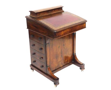 A Victorian walnut Davenport desk, with satinwood cross banding and line inlay, with a fitted box top of stationary compartme