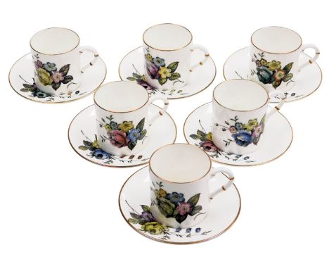 A Royal Worcester porcelain part coffee service, decorated with flowers, pattern number Z2621, printed and painted marks, com