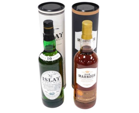 A bottle of Islay single malt Scotch whisky, aged 10 years, 70cl, and a bottle of Glen Marnoch Highland single malt Scotch wh