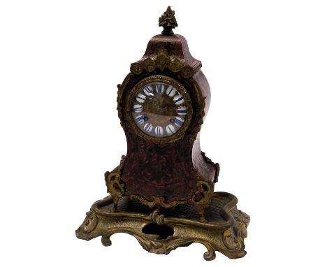 A late 19thC French boulle work mantel clock, circular brass dial with chapter ring bearing enamel Roman numerals, eight day 