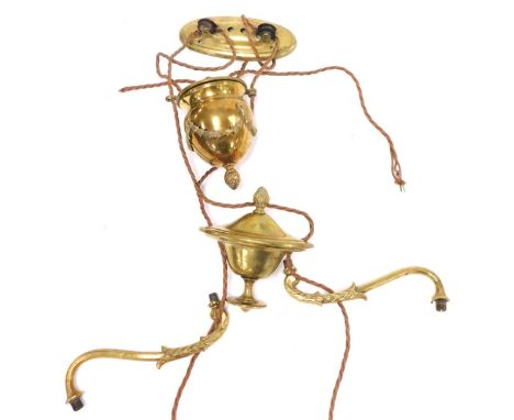 An early 20thC Adam style brass ceiling light, of twin branch form.
