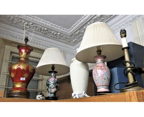 Group of five various modern table lamp bases 