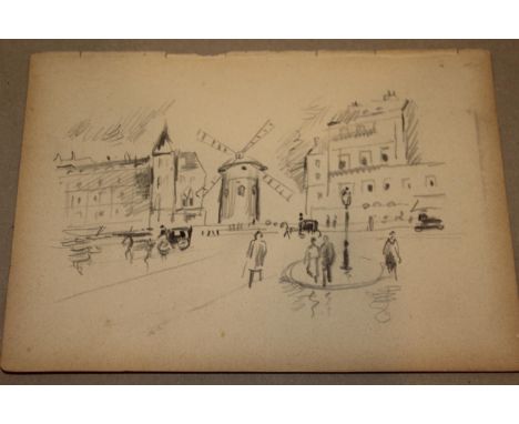 Jules R. Herve, pair of pencil drawings, Paris street scenes, one signed, both unframed, 15cms x 20cms 