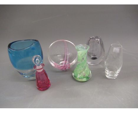 Six items of Art glass by Kosta Boda, Dartington, Caithness and others, the tallest 14cms 