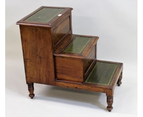 19th Century mahogany library step/ commode, with leather inset steps 