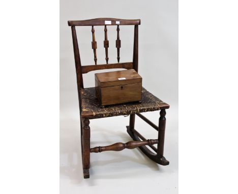 Small 19th Century mahogany rectangular tea caddy with a hinged lid enclosing a two division interior, together with a 19th C