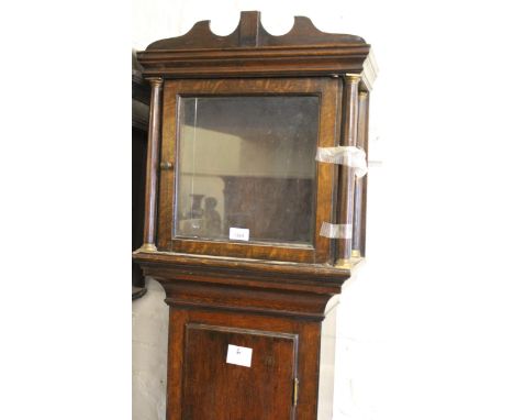 George III oak longcase clock case, the square hood for an 11in dial 