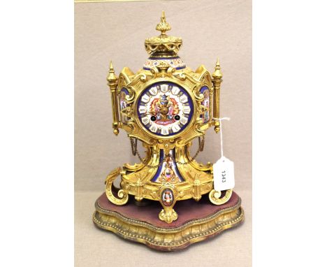 19th Century French ormolu porcelain mounted mantel clock having matching dial with Roman numerals and two train movement str