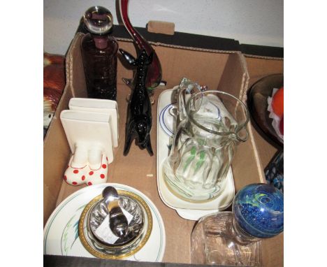 Miscellaneous ceramics and glass to include: St Louis gilt decorated jug and dish, Poole fish set, Dartington decanter, pair 