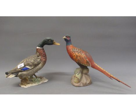 Large Goebel matt glazed figure of a mallard, together with a similar figure of a pheasant by Spode (tail at fault) 