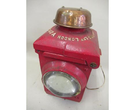 Heavy cast iron red painted LNER Railway lamp by Lamp MFO & Railway Supplies Ltd London, No.S40A, 40cms high 