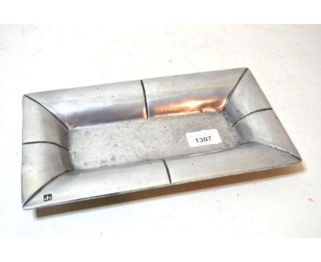 David Marshall, rectangular polished metal trinket dish, original label to the base and signature panel, 28.5 x 16cms 