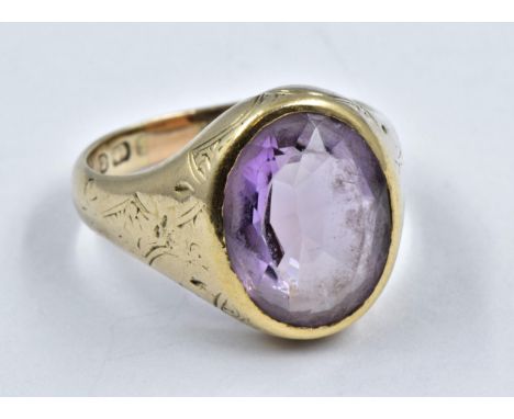 19th Century 9ct yellow gold mounted amethyst signet ring, size M 