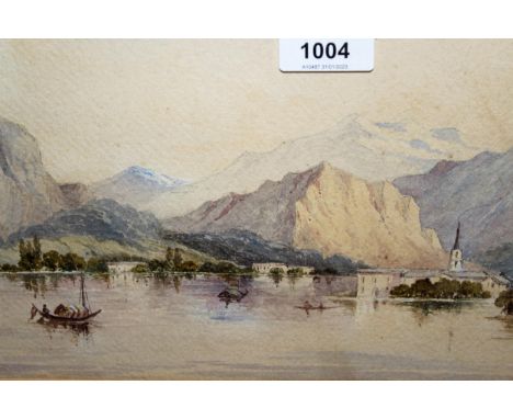 Watercolour, Continental mountain lake scene, signed with initials S.R., dated 1864, 17cms x 33cms, gilt framed together with