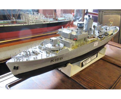 Scale model of HMCS Snowberry K166 1940/45 on stand, 35 x 87cms long 