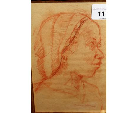 Sanguine drawing, head and shoulder portrait of a peasant woman, signed S. Van Abbe? 18cms x 12.5cms 