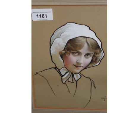 Small oil on card, portrait of a girl, together with another portrait of a girl, signed Hammick, and a small oval Crystoleum 