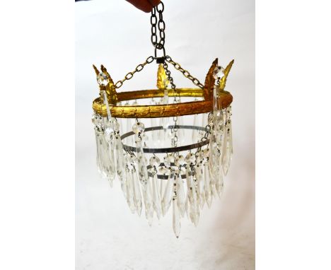 Pair of circular gilt metal and glass bag light fitting 