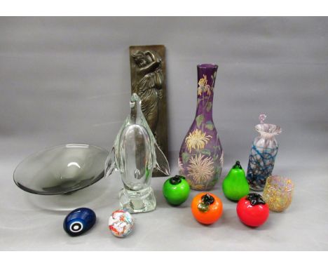 Miscellaneous glassware to include: Holmegaard bowl, Murano bullseye paperweight, Murano glass beaker for Liberty etc. 