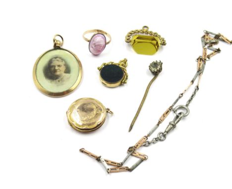 Small quantity of various fobs, locket, ring etc. 