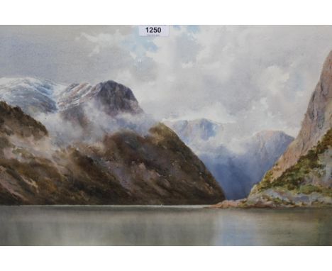Fred R, Fitzgerald, signed watercolour, fjord scene, 38cms x 56cmsIn good condition, no damage. 