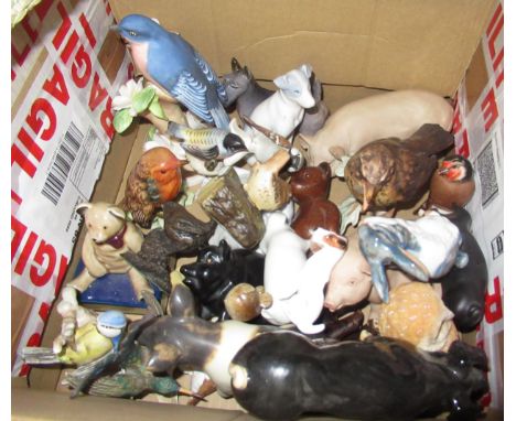 Quantity of porcelain, pottery and other figures of animals and birds by Goebel, Crown Staffordshire, Royal Doulton and other