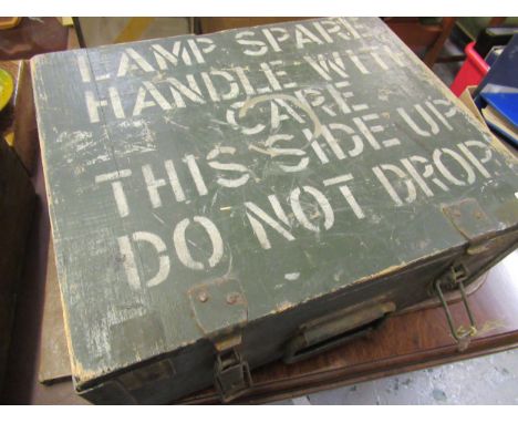 Wooden box containing four large light bulbs (for film lighting use) 