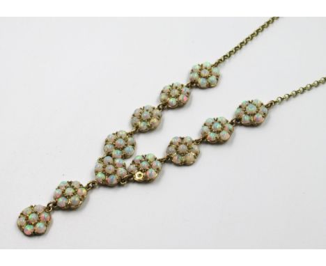 9ct Gold opal set multiple flowerhead necklet 