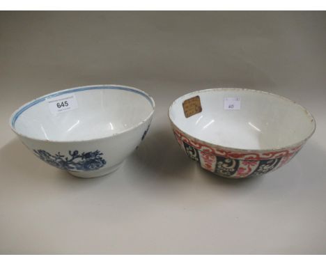 First Period Worcester blue and white bowl, 15cms diameter, together with another Worcester bowl decorated in iron red, blue 
