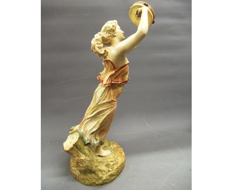 Large Royal Worcester blush ivory figure, female companion bacchante with cymbal, dated 1900, 58cms high approximatelyLarge h